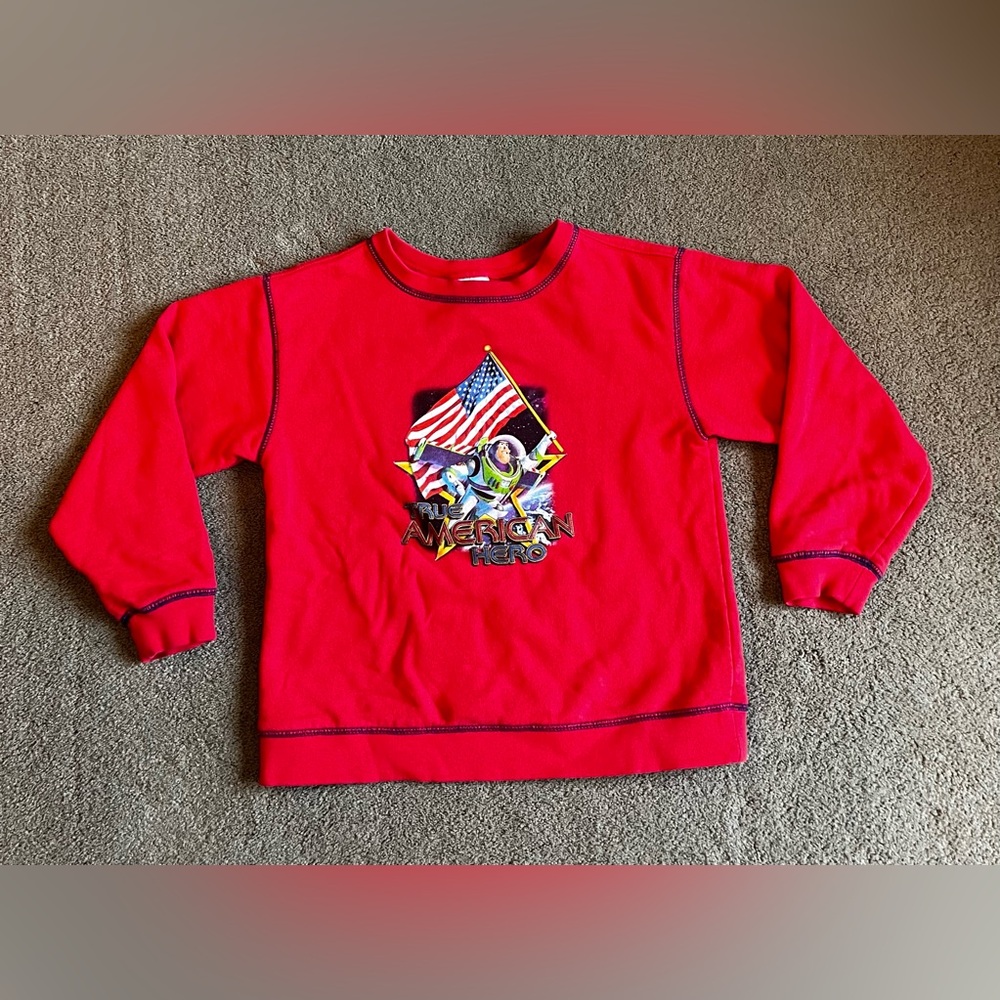 Vintage Disney Youth size Medium Toy Story ‘True American Hero’ Red Sweatshirt
